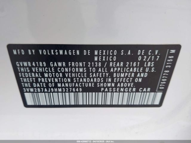 3VW2B7AJ9HM327649 Volkswagen Jetta 1.4t S