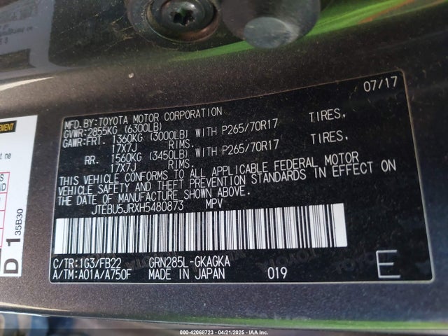JTEBU5JRXH5480873 Toyota 4RUNNER SR5