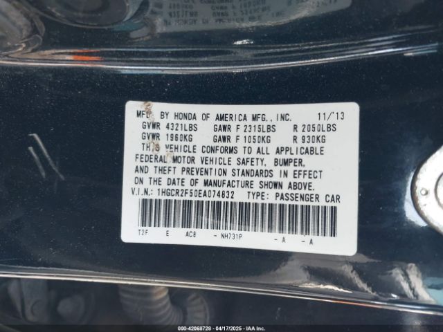 1HGCR2F50EA074832 Honda Accord Sport