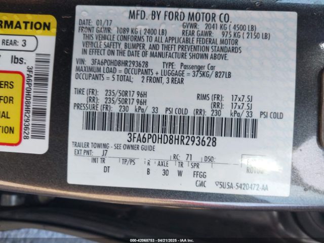 2017 FORD FUSION 3FA6P0HD8HR293628 Photo 8