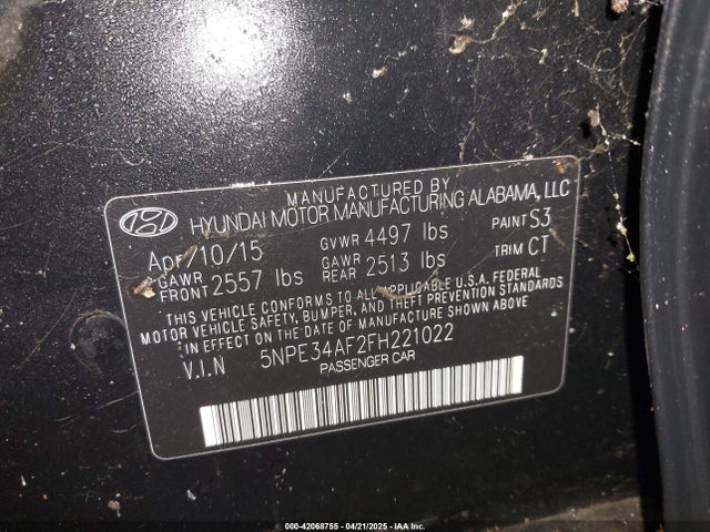 5NPE34AF2FH221022 Hyundai Sonata Sport