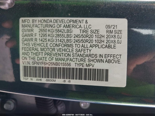 5FNYF6H26NB015556 Honda Pilot Awd Special Edition