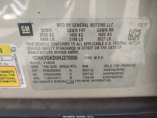 1GNKVGKD9HJ270036 Chevrolet Traverse 1lt