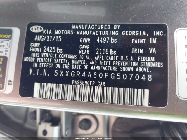 5XXGR4A60FG507048 KIA Optima Sxl Turbo
