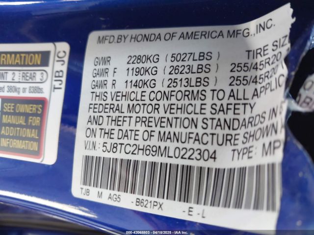 5J8TC2H69ML022304 Acura Rdx A-spec Package