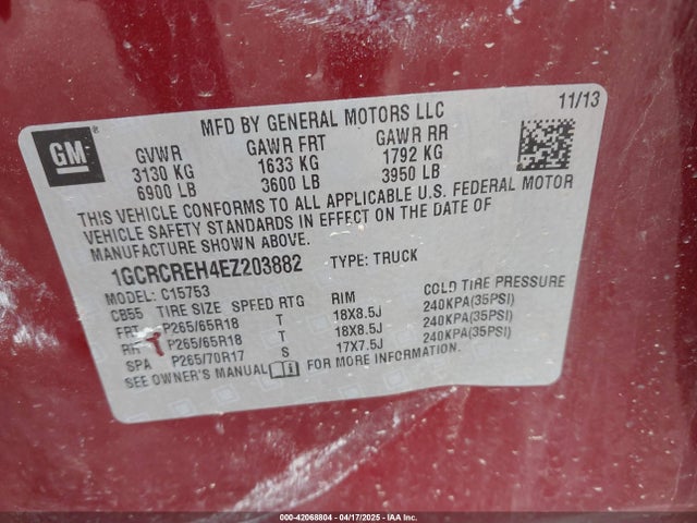 1GCRCREH4EZ203882 Chevrolet Silverado 1500 1lt