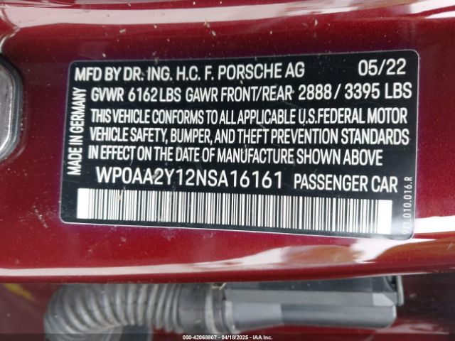 WP0AA2Y12NSA16161 Porsche Taycan