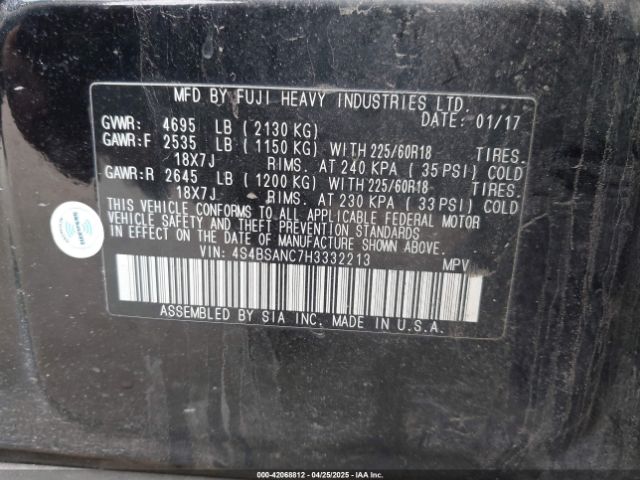 4S4BSANC7H3332213 Subaru Outback 2.5i Limited