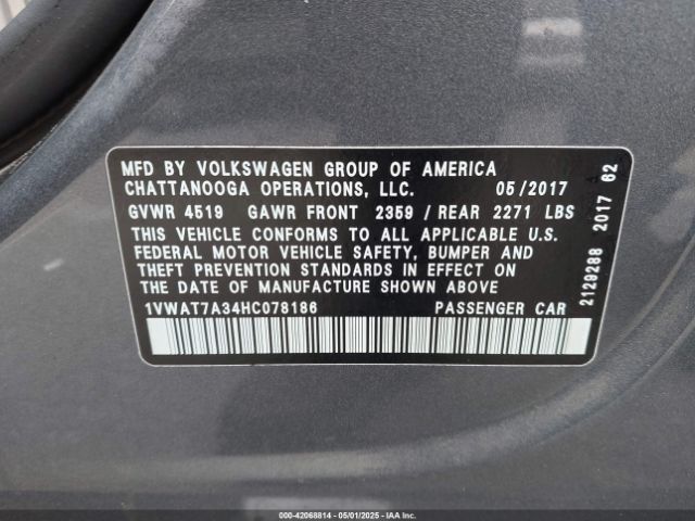 1VWAT7A34HC078186 Volkswagen Passat 1.8t S