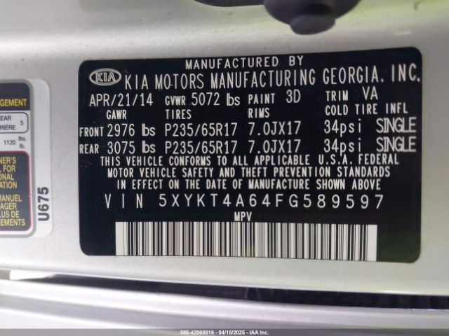 5XYKT4A64FG589597 KIA SORENTO LX