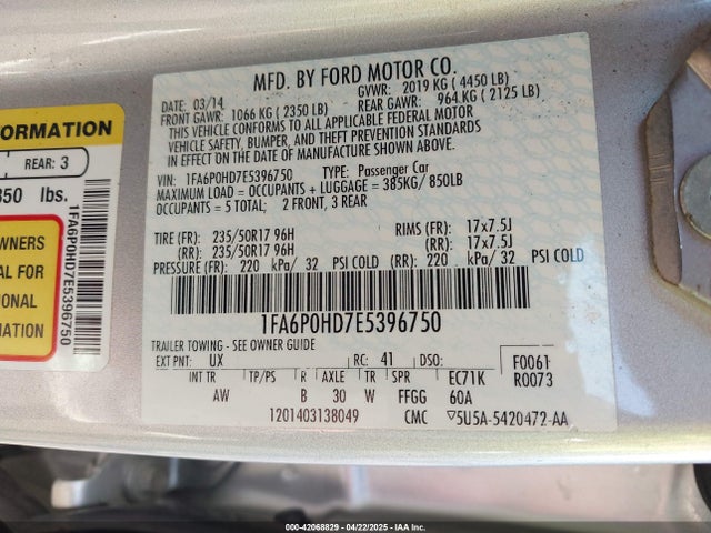 Ford FUSION SE 2014 1FA6P0HD7E5396750 Image 9