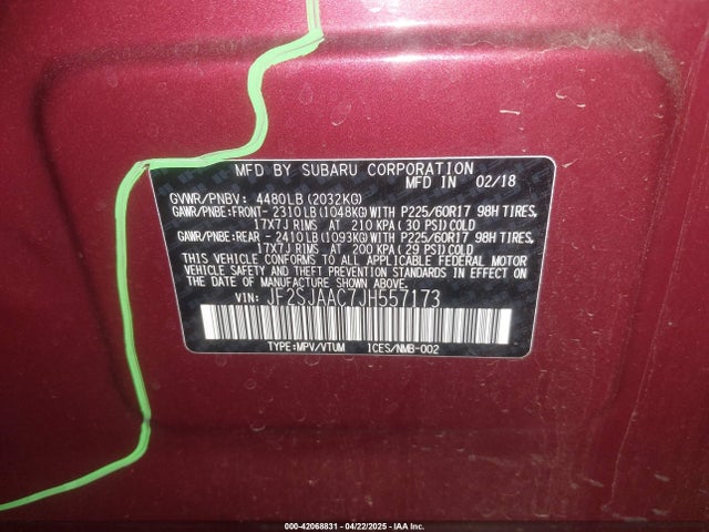 Subaru naturally aspirated u5 2018 JF2SJAAC7JH557173 Image 9