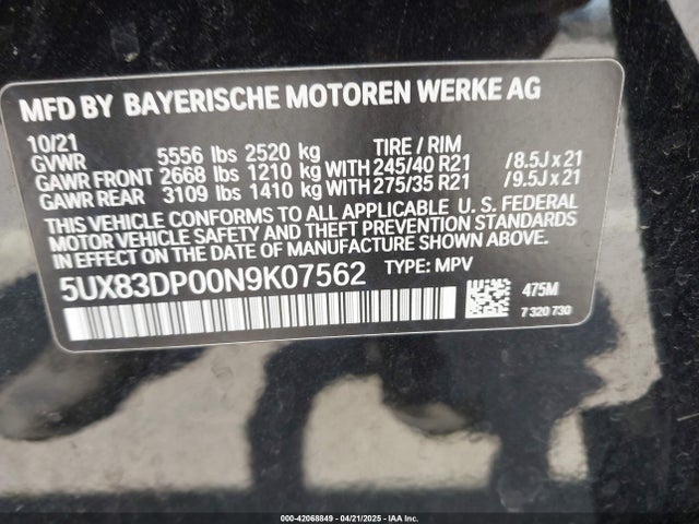 5UX83DP00N9K07562 BMW X3 M40i