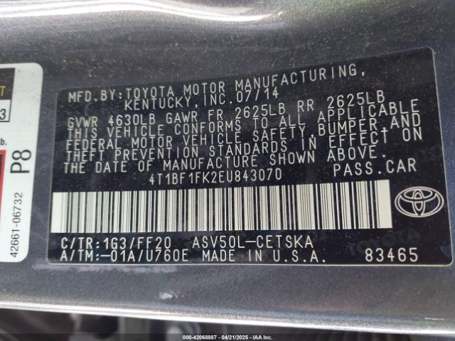 4T1BF1FK2EU843070 Toyota Camry Se Sport
