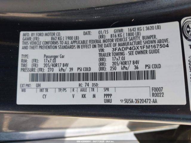 3FADP4GX1FM167504 Ford FIESTA ST