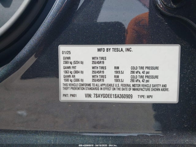 2025 TESLA MODEL Y 7SAYGDEE1SA360909 Photo 8