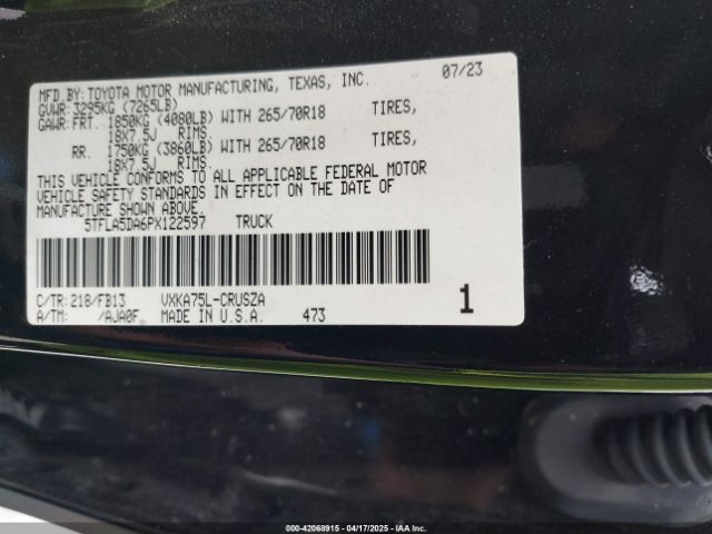 5TFLA5DA6PX122597 Toyota Tundra Sr5