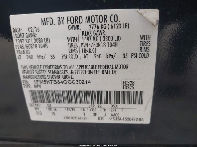 Ford Explorer 2016 1FM5K7B84GGC30214 Image 9
