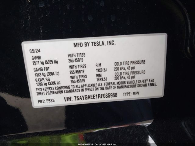 7SAYGAEE1RF085988 Tesla Model Y Long Range Dual Motor All-wheel Drive
