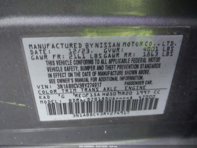 3N1AB8CV3RY274917 Nissan Sentra Sv Xtronic Cvt