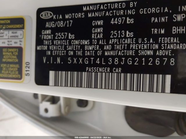 5XXGT4L38JG212678 KIA Optima Lx