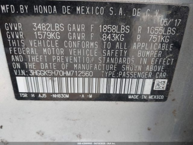 3HGGK5H70HM712560 Honda FIT EX