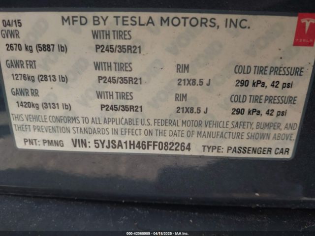 5YJSA1H46FF082264 Tesla Model S 85d/p85d
