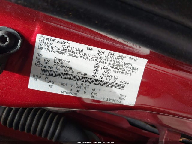 1FADP3K29GL395114 Ford FOCUS SE