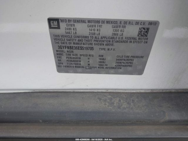3GYFNBE36ES519705 Cadillac Srx Luxury Collection