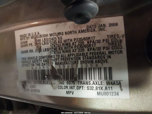 2008 MITSUBISHI ENDEAVOR 4A4MN31S98E038547 Photo 8