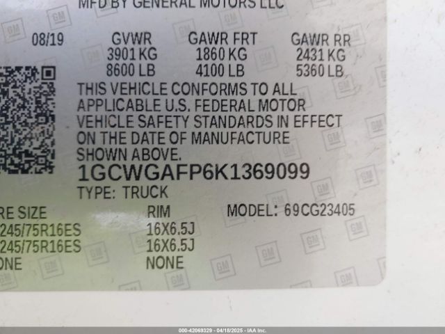 1GCWGAFP6K1369099 Chevrolet Express 2500 Work Van