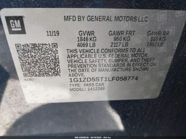 1G1ZD5ST1LF058774 Chevrolet Malibu Fwd Lt