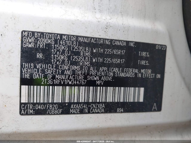 2T3G1RFV1PW344767 Toyota RAV4 LE