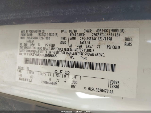 Ford Transit-250 2018 1FTYR2YM9JKB09865 Image 8