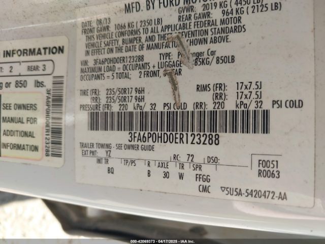 3FA6P0HD0ER123288 Ford FUSION SE