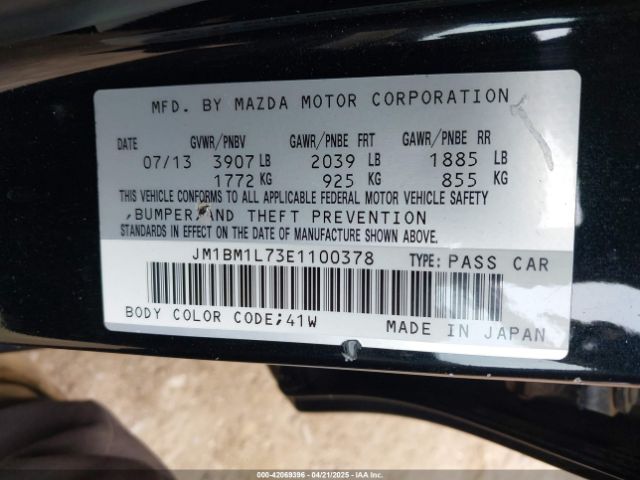 JM1BM1L73E1100378 Mazda Mazda3 I Touring
