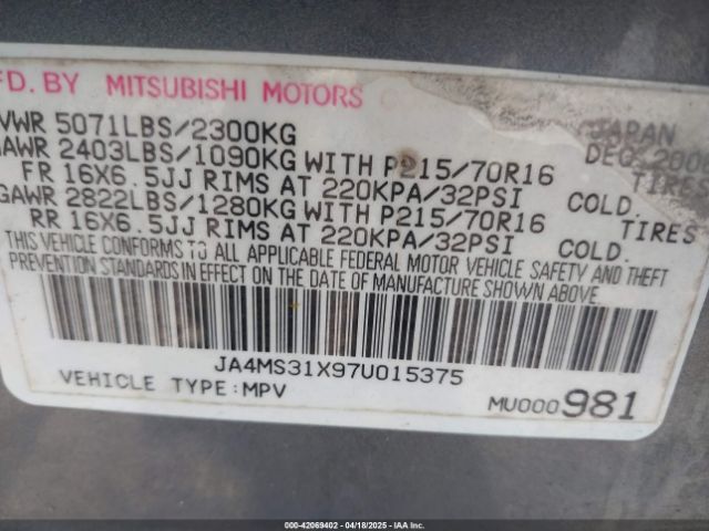 2007 MITSUBISHI OUTLANDER JA4MS31X97U015375 Photo 8