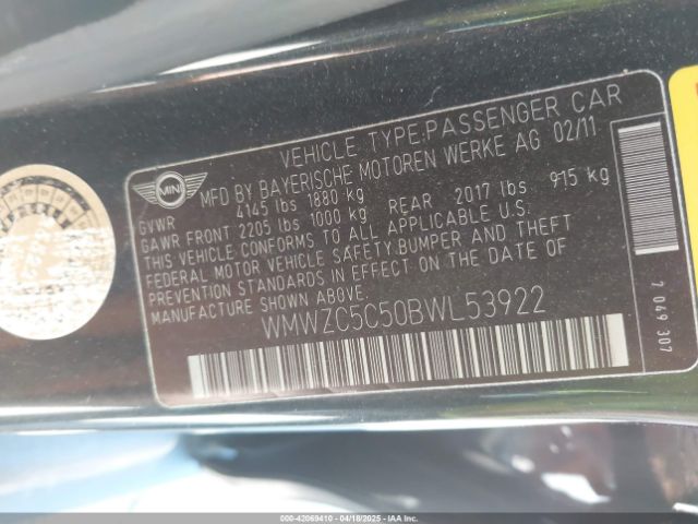 2011 MINI COOPER S COUNTRYMAN WMWZC5C50BWL53922 Photo 8