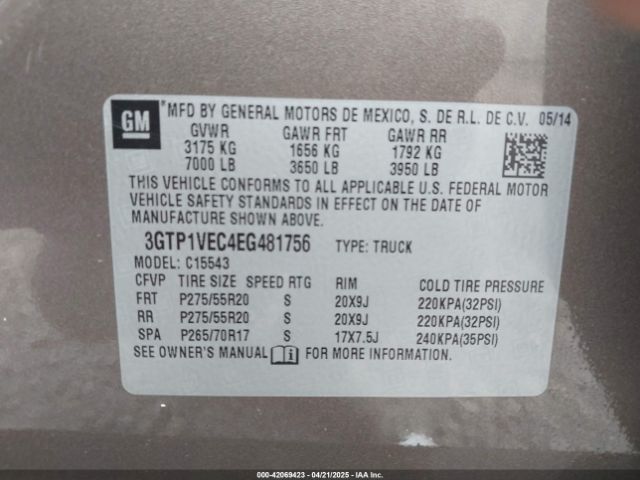 3GTP1VEC4EG481756 GMC Sierra 1500 Slt