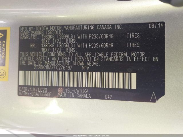 2T2BK1BA7FC276197 Lexus RX 350