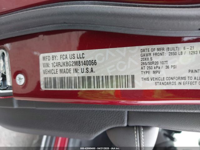 1C4RJKBG2M8140066 Jeep Grand Cherokee L Limited 4x4