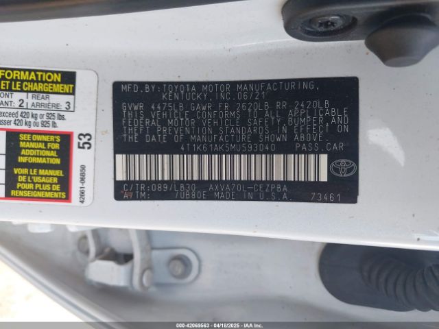 4T1K61AK5MU593040 Toyota CAMRY XSE