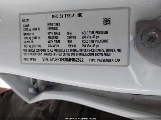 2021 TESLA MODEL 3 5YJ3E1EC0MF082522 Photo 8