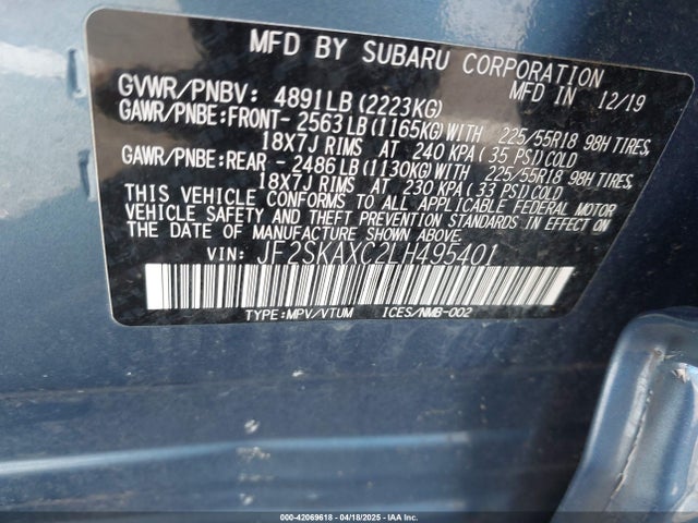 JF2SKAXC2LH495401 Subaru Forester Touring