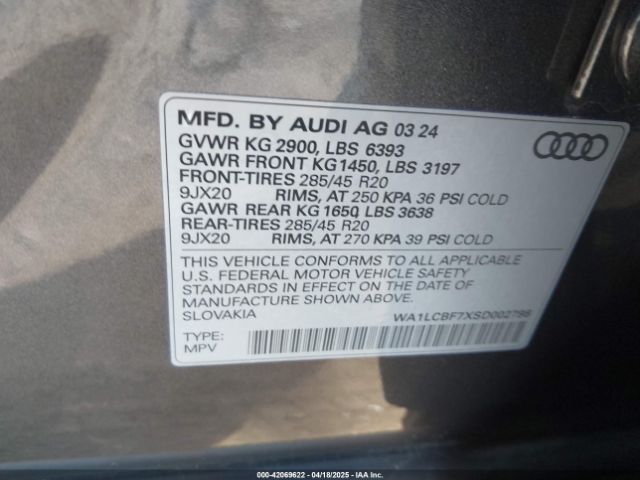 WA1LCBF7XSD002798 Audi Q7 Premium Plus 45 Tfsi Quattro Tiptronic