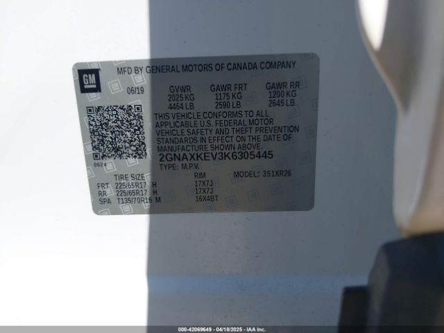 2GNAXKEV3K6305445 Chevrolet EQUINOX LT