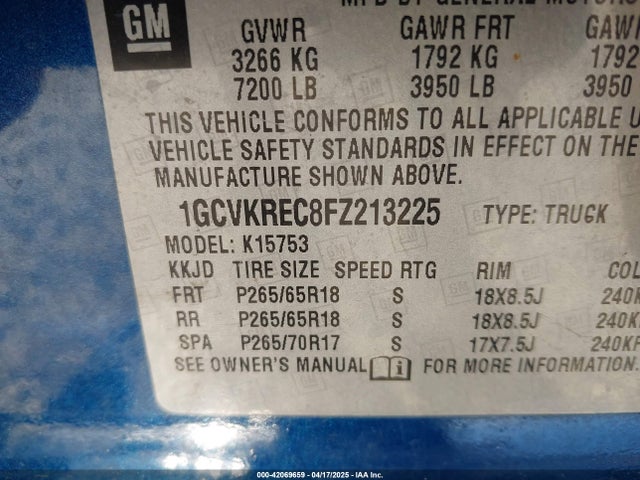 1GCVKREC8FZ213225 Chevrolet Silverado 1500 1lt