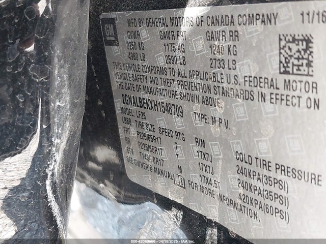 2GNALBEKXH1548709 Chevrolet lea - sidi: spark ignited direct injection, e85 max, alum