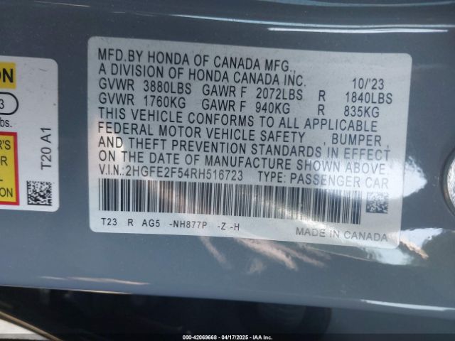 2HGFE2F54RH516723 Honda Civic Sport