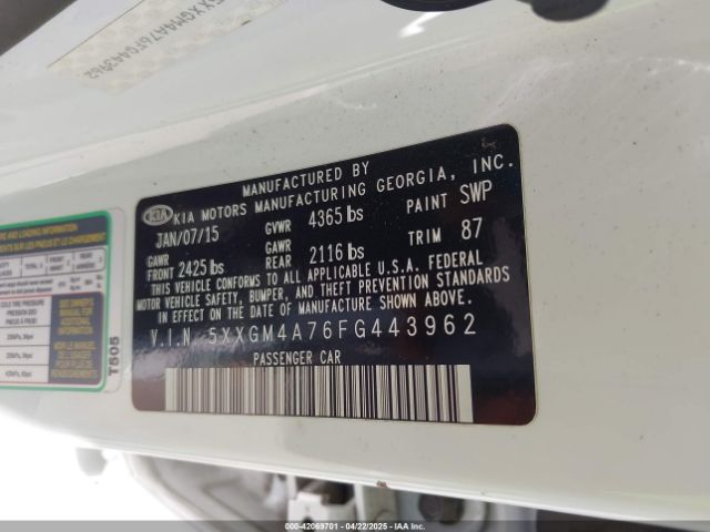 5XXGM4A76FG443962 KIA Optima Lx